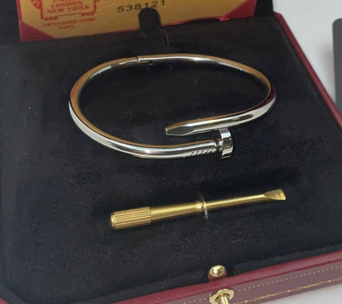Silver-Tone Nail Bangle Bracelet – Minimalist Polished Design